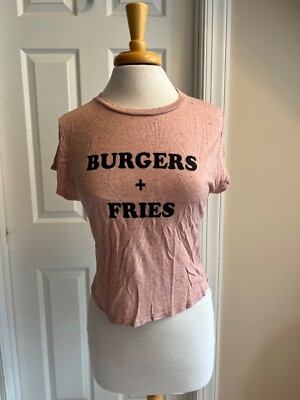 SS T-SHIRT - H&M Divided - Knit - Burgers & Fries - Pink - Sz Medium