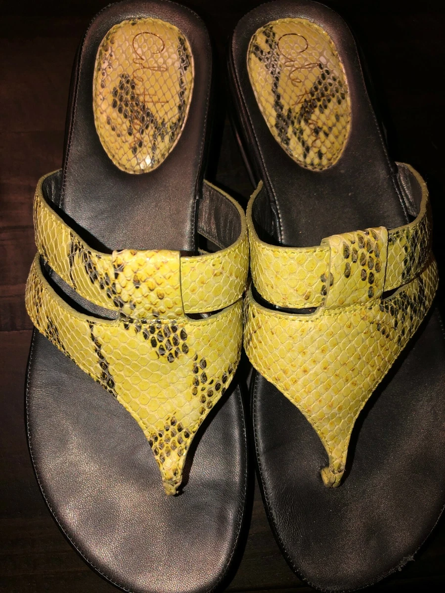 COLE HAAN NikeAir Leather Snakeskin Print Wedge Sandals Lime Green Python 9.5 M