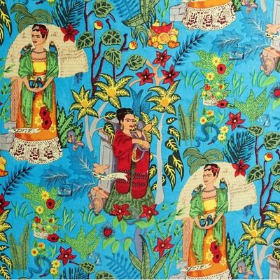 50 Yards Fabric Indian Aqua Frida Hand Printed Cotton Fabric Sewing Fabrics