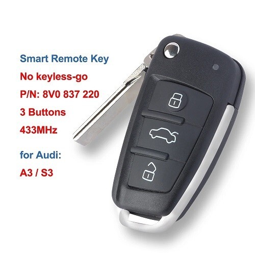Keyless Go Remote Car Key Fob 3 Buttons for Audi A3 S3 2012 2013 P/N ...