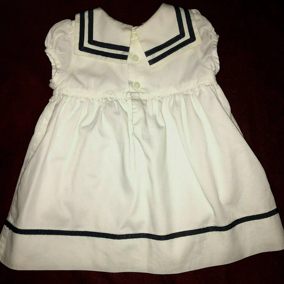 Vestido Náutico Baby Gap Niña Marinero Blanco Azul Marino 3 6 Meses Usado en Excelente Condición Algodón Foto 2 de 3