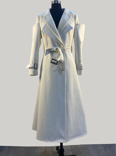 Trench cappotto lungo patchwork pelle pu per donna doppiopetto abbigliamento largo - Foto 7 di 9