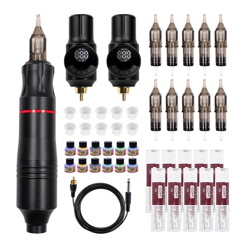 Complete Wireless Tattoo Machine Set Rotary Tattoo Pen with Cartridge Needles