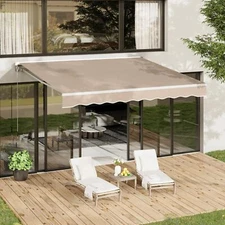 13 X 8 FT Patio Awning Manual Retractable Sun Shade Canopy Outdoor Deck Shelter