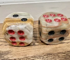Vintage Oversized Handcrafted Mid-Century Modern Marble Onyx 2 Dice BL