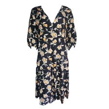 SHEIN CURVE Black Orange Floral Short Sleeve Zip Back Dress Womens Plus Size 1XL