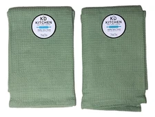 Set of 2 GREEN TEA Textured Waffle Terry Kitchen Towels by Kay Dee Designs