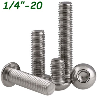 1/4-20 Stainless Steel Button Head Allen Hex Drive Socket Cap Screws Bolts 18-8