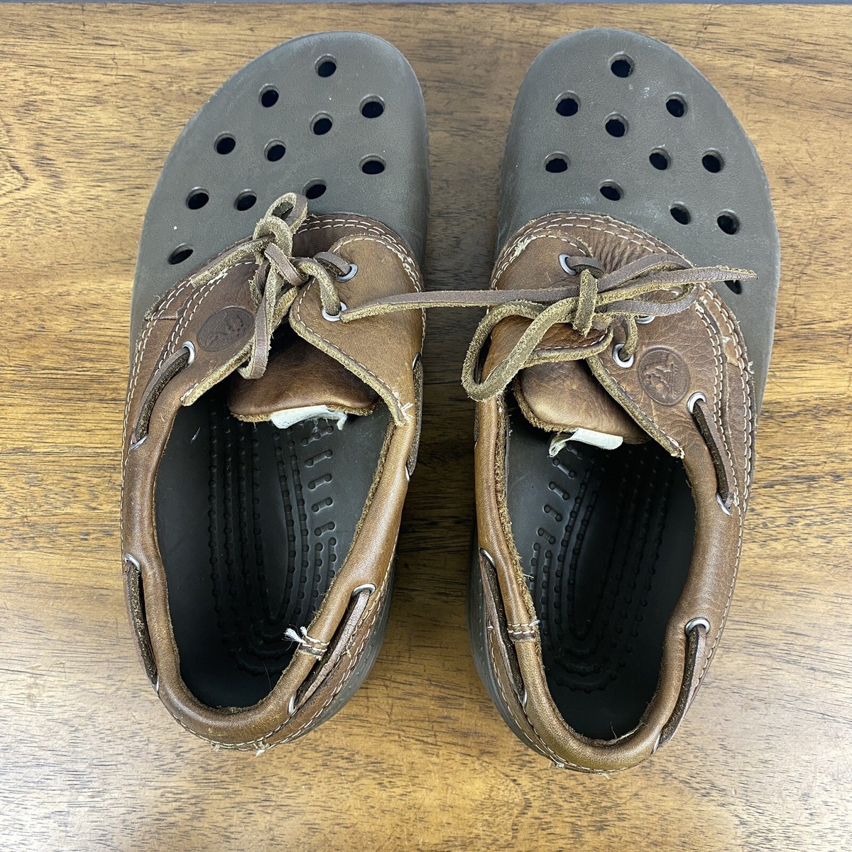 Crocs Islander Pitcrew Brown Leather Clogs Boat Comfort  display picture 2