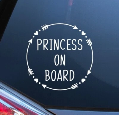 Princess on Board Car Window Sticker Vinyl Decal Child Van Sign Hearts & Arrows