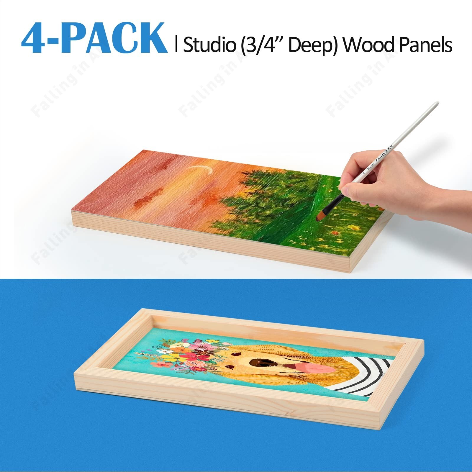 Falling in Art Unfinished Birch Wood Panels Kit for Painting, Wooden Canvas 4...