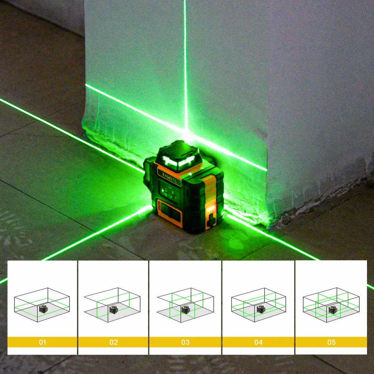 KAIWEETS Laser Level 3 X 360 Green Line, Self-Leveling Construction Laser  OEM