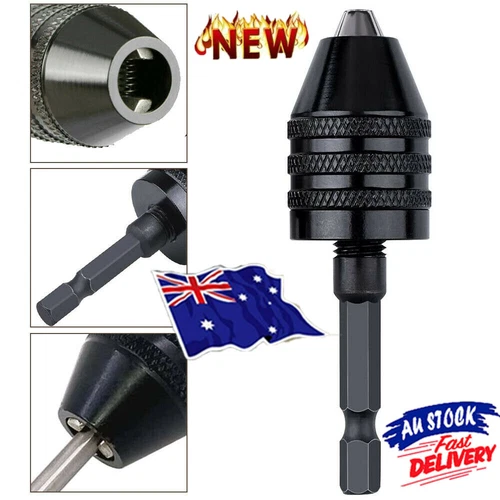 1/4" Keyless Chuck Conversion Hex Shank Adapter Drill Bit Quick Change Driver BC