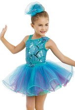 Dance Costume Weissman 10931 Teal Small Child Jazz Sequin Tap Sequin Baton Musi