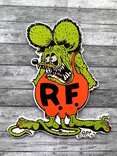 VINTAGE RATFINK R.F. RAT SERVICE OIL GAS STATION GASOLINE PUMP PORCELAIN SIGN