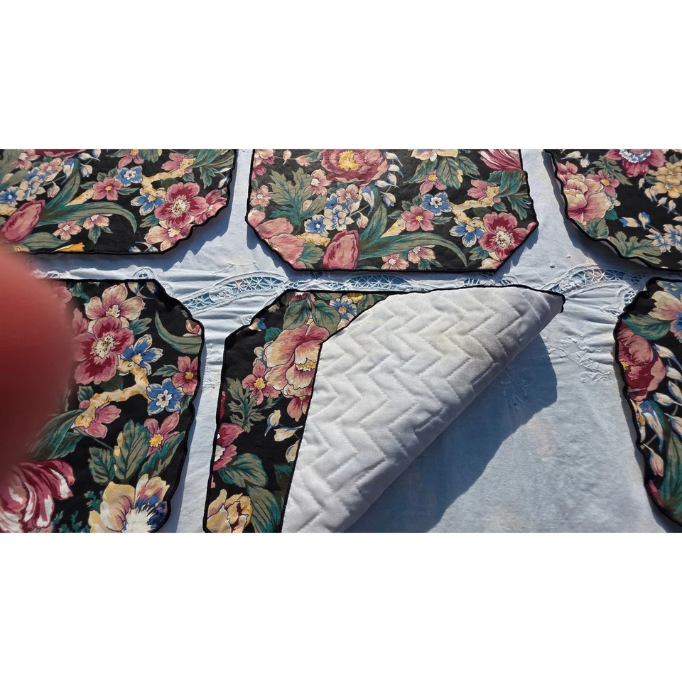 Juego de 6 manteles y servilletas florales de colección decoración de mesa de cabaña cena fiesta azul rosa Foto 4 de 4