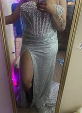 Silver Prom Dress Size 12 Comes With a Built In Bra And Adjustable Draw Stings
