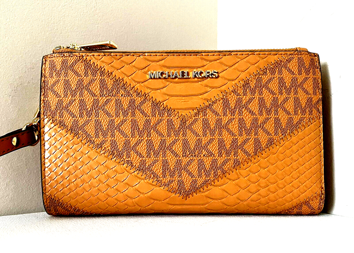 New Michael Kors Jet Set Travel Double Zip Wristlet Wallet Leather