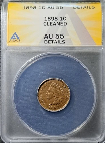 1898 indian head penny cent AU-55 details