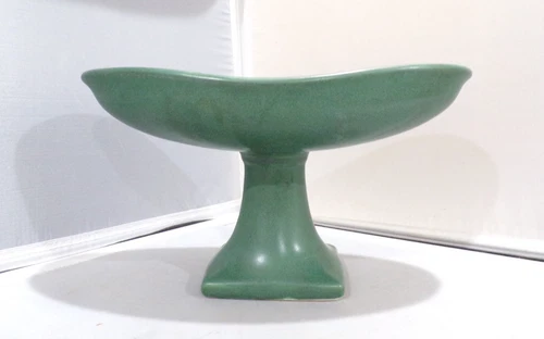 Vintage Mccoy Pottery Vase Planter Green Matte Oval Pedestal Square Foot Base