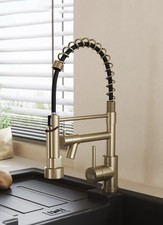 Stainless Steel Kitchen Faucet Golf Brushed Brass Pull Down Spring Spout