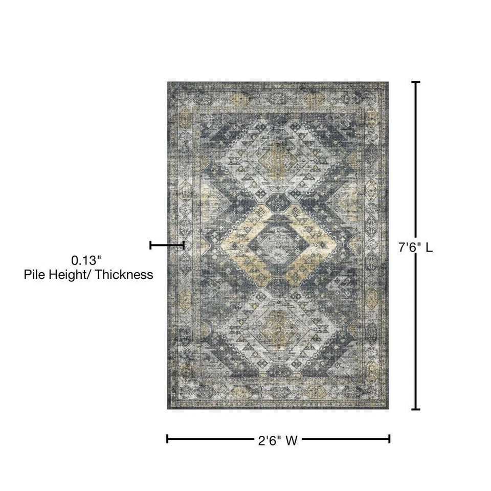 Skye Graphite/Silver 2 ft. 6 in. x 7 ft. 6 in. Printed Boho Vintage Runner Rug - Image 4 of 4