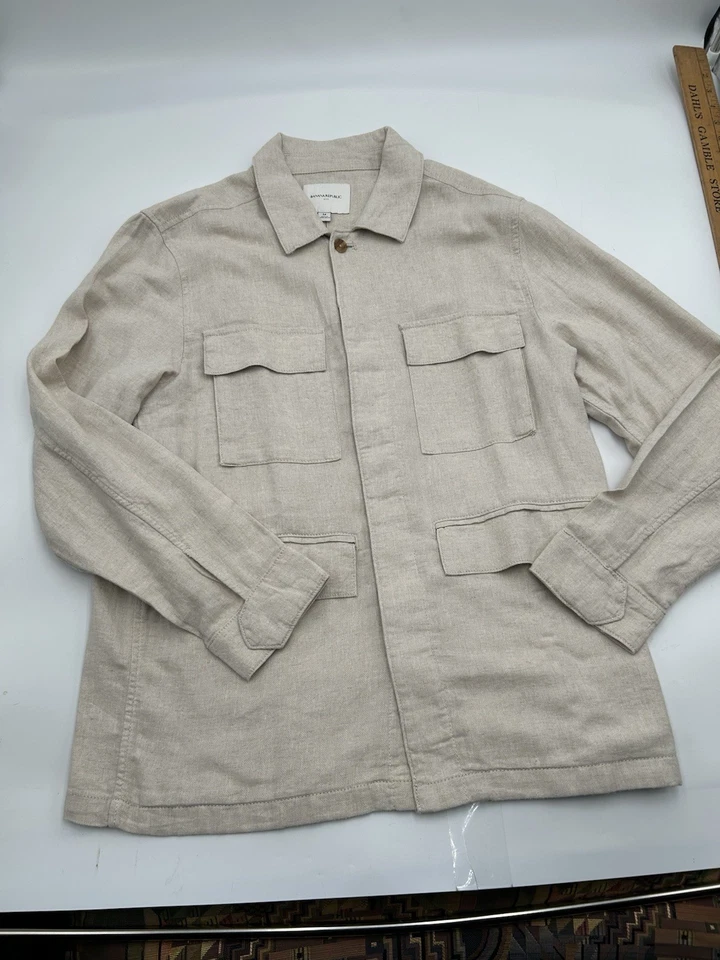Banana Republic Linen Cotton Blend Field Jacket Barn Coat Beige - Image 3 of 4