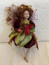 FAIRY FANTASY DOLL FIGURINE AUTUMN RED HAIR WINGS NYMPH 13"