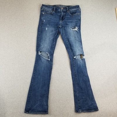 American Eagle Jeans Women's Sz 8L Blue Wash Normcore Skinny Kich Flare Indie