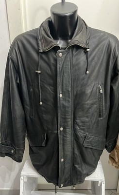 Hudson River Men's Black Leather Coat Jacket Size 54 Code AD55