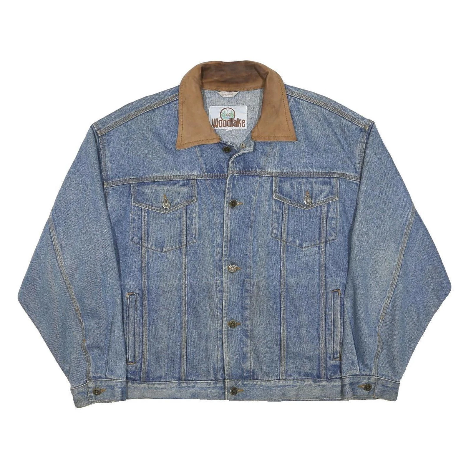 WOODLAKE Mens Blue Denim Button Cotton Classic Jacket L Casual Workwear