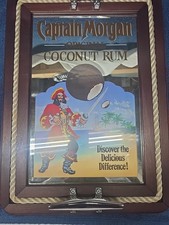 Vintage Captain Morgan Coconut Rum Bar Mirror Nautical Cleat Wood Pub Sign READ
