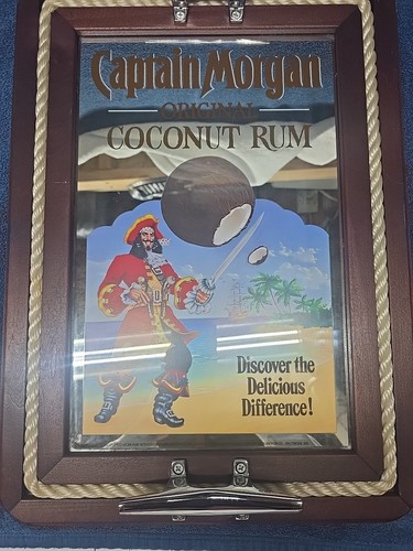 Vintage Captain Morgan Coconut Rum Bar Mirror Nautical Cleat Wood Pub Sign READ