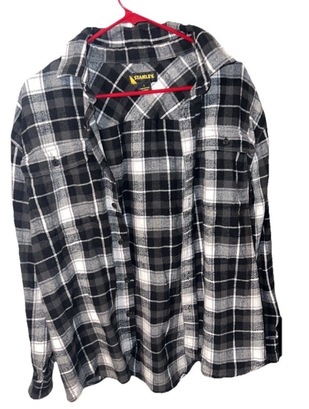 Stanley Flannel Shirt Long Sleeve Button Up  Plaid Black White M