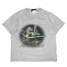 Vintage Y2k Youth Star Wars Yoda Character Print Gray T Shirt XS