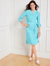 TALBOTS LINEN POPOVER BELTED SHIRTDRESS - STARRY STRIPE LARGE