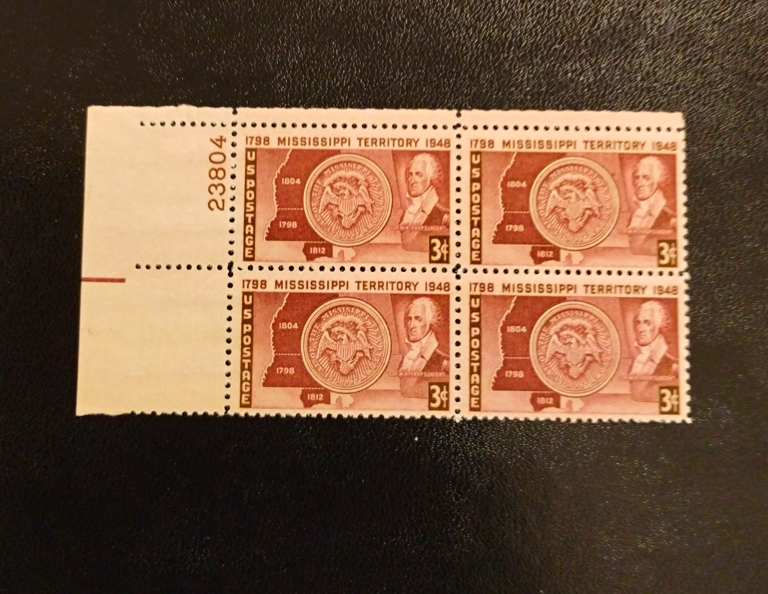 United States Mississippi Territory 3¢ Brown Plate Block of 4 MNH 1948 Ungraded