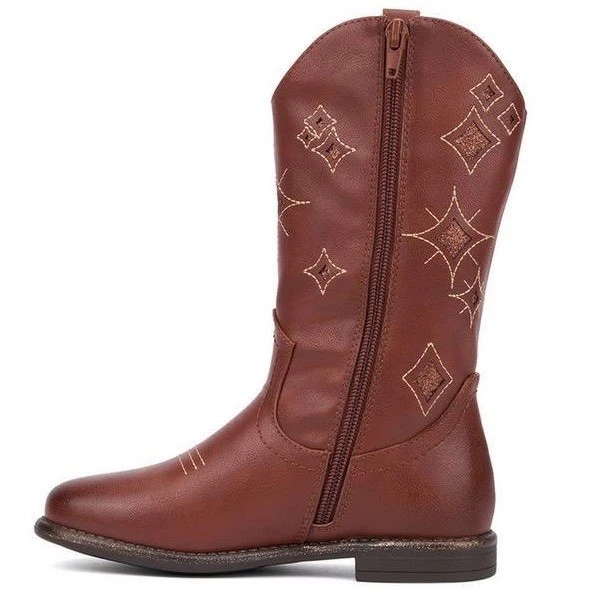 NUEVO EN CAJA Botas de Vaquero Olivia Miller Niña Marrón Talla 13 Estrella Brillante Imitación Cuero Foto 2 de 4