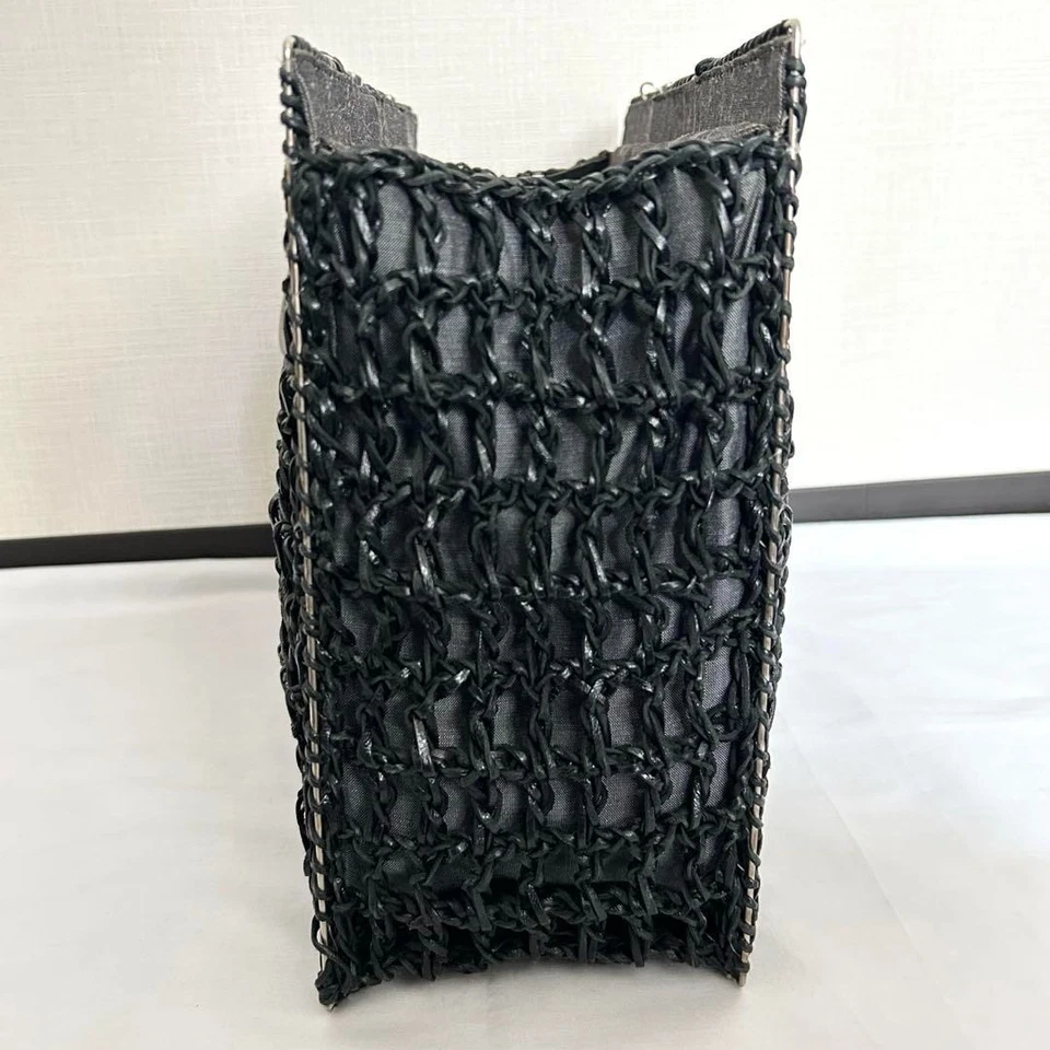 Ferragamo Handbag Tote Bag Hand Bag Straw Canvas Black USED Auth #S2210 - Image 4 of 4