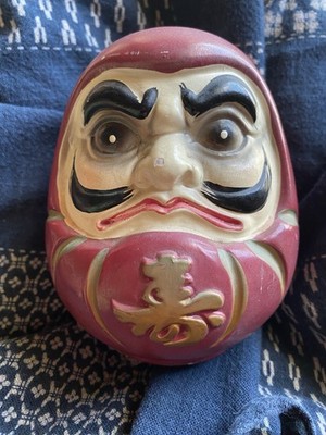 Vintage Japanese Daruma Bank 5  Red Lucky Doll King s Seal Original Label