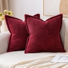 Set of 2 Corduroy Throw Pillow Covers with Splicing Super Soft Striped 18x18