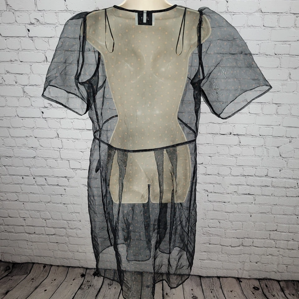 JUST Female Anthropologie Black Timmo Dress Polka Dot Sheer Puff Sleeve Medium M - Image 2 of 4