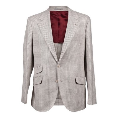 BRUNELLO CUCINELLI MEN'S SAND WOOL BLEND CHECK SUIT MSRP $6995