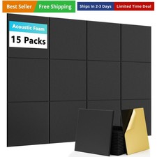 15 Pack Self-Adhesive Sound Proof Foam Panels for Walls, Acoustic Panels 12" ...
