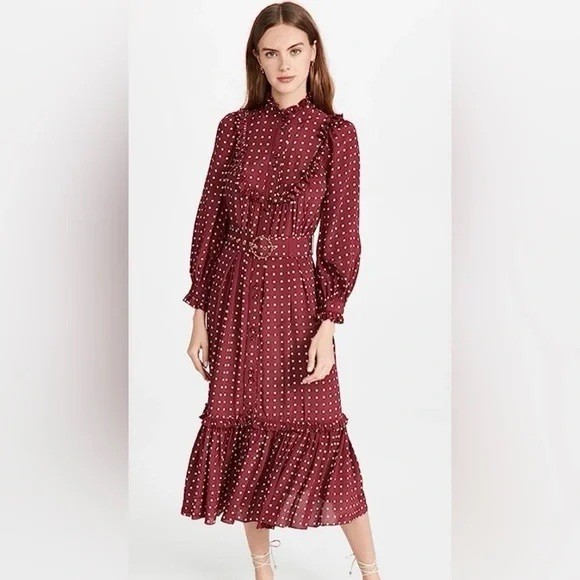 Zimmermann Red Polka Dotted Crepe de Chine Belted Dress Size 1