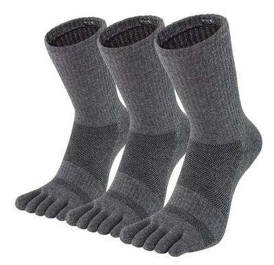 Fasot Men Toe Socks Running Wicking 5 Finger Split Crew Medium, 3 Grey 