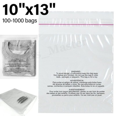 10x13 Clear Poly Bags with Suffocation Warning Resealable OPP Cello Merchandise