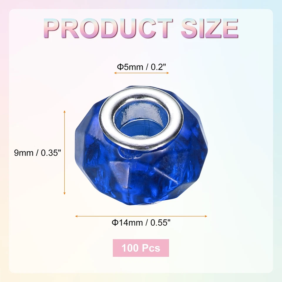 Cuentas de vidrio 100 piezas de 14 mm con agujero grande azul europeo sueltas facetadas artesanales Foto 2 de 4