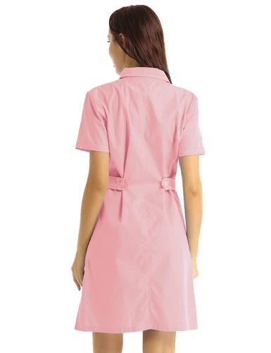 Solid Lab Coat Medical White Women Nurse Scrubs Doctor Gown Jacket Uniform Dress - Picture 36 of 78