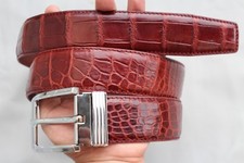 Red Brown Genuine CrocLeather Men's Belt -W 1.3 inch
